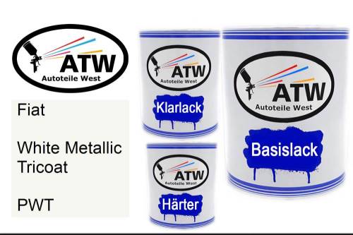 Fiat, White Metallic Tricoat, PWT: 1L Lackdose + 1L Klarlack + 500ml Härter - Set, von ATW Autoteile West.